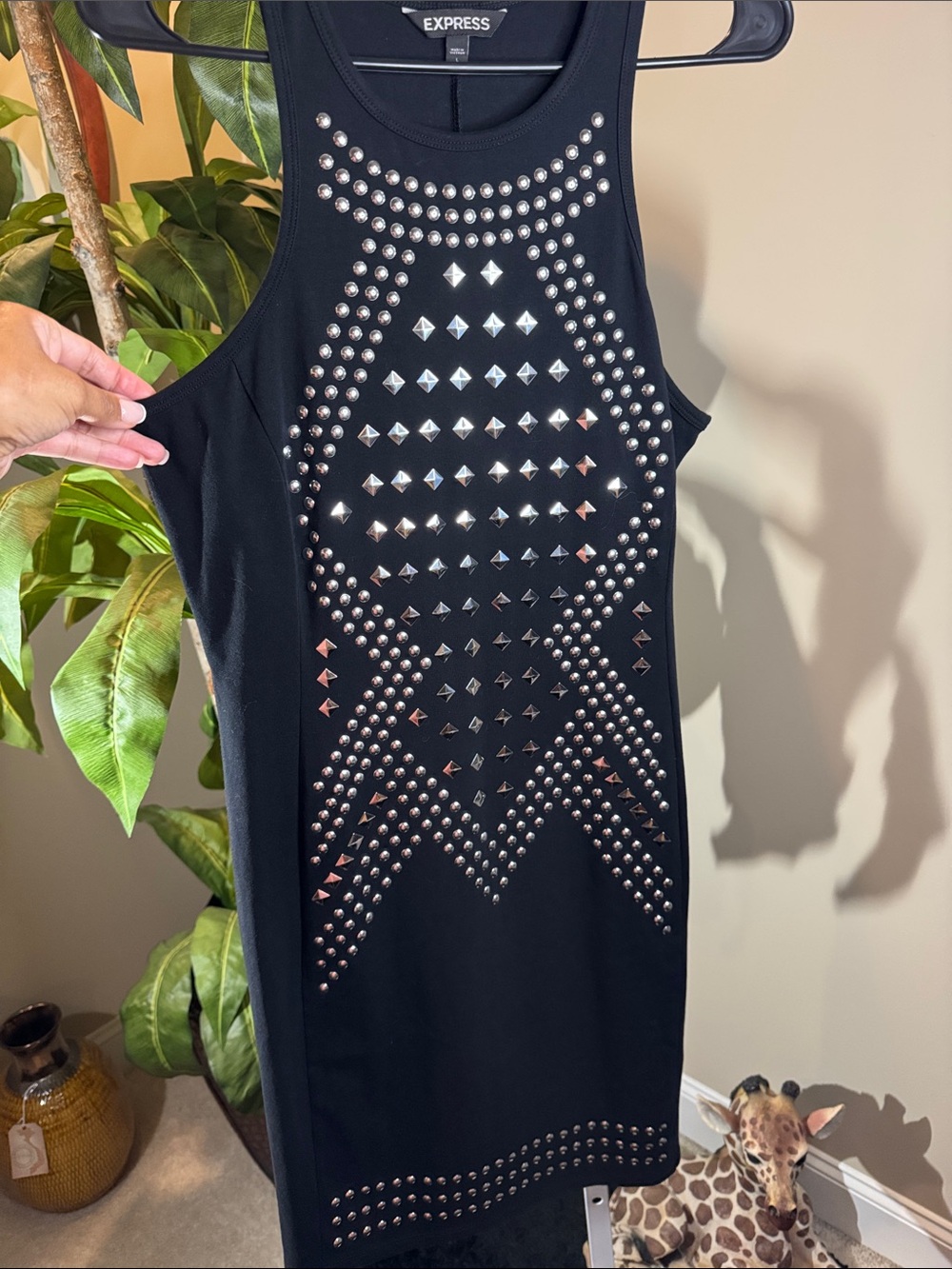 Express Black Studded Sleeveless Tank Dress, size L